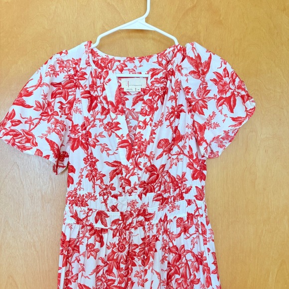 Anthropologie Somerset Red White Floral Toile Cotton Tiered Maxi Dress XS - Picture 5 of 10
